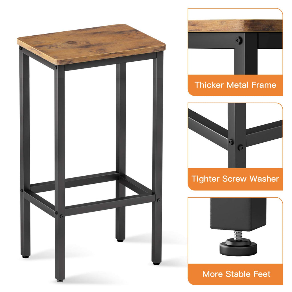 Bar Stools Set of 2, Counter Height Stools, 25.6" Stools with Footrest, Industrial Footstools Vintage