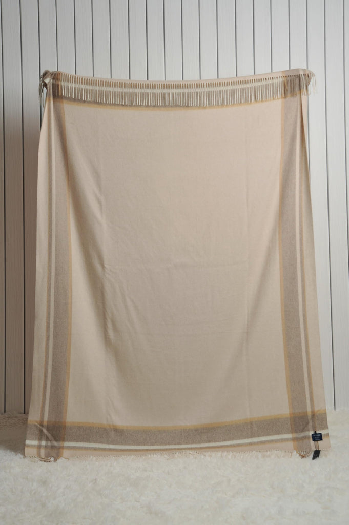 100% Pure Cashmere Throw Blanket for Sofa, Beige Border
