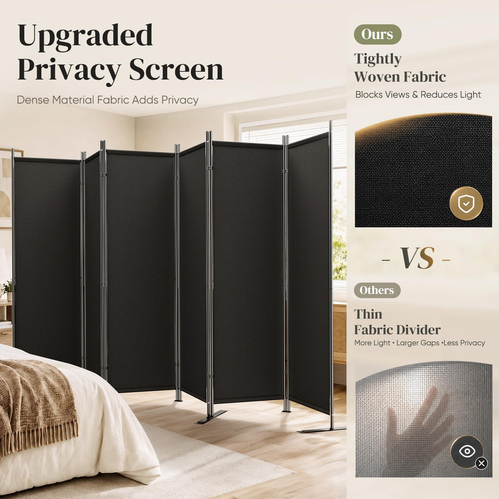 6 Panel Room Divider 6FT Tall Folding Privacy Screen, Black
