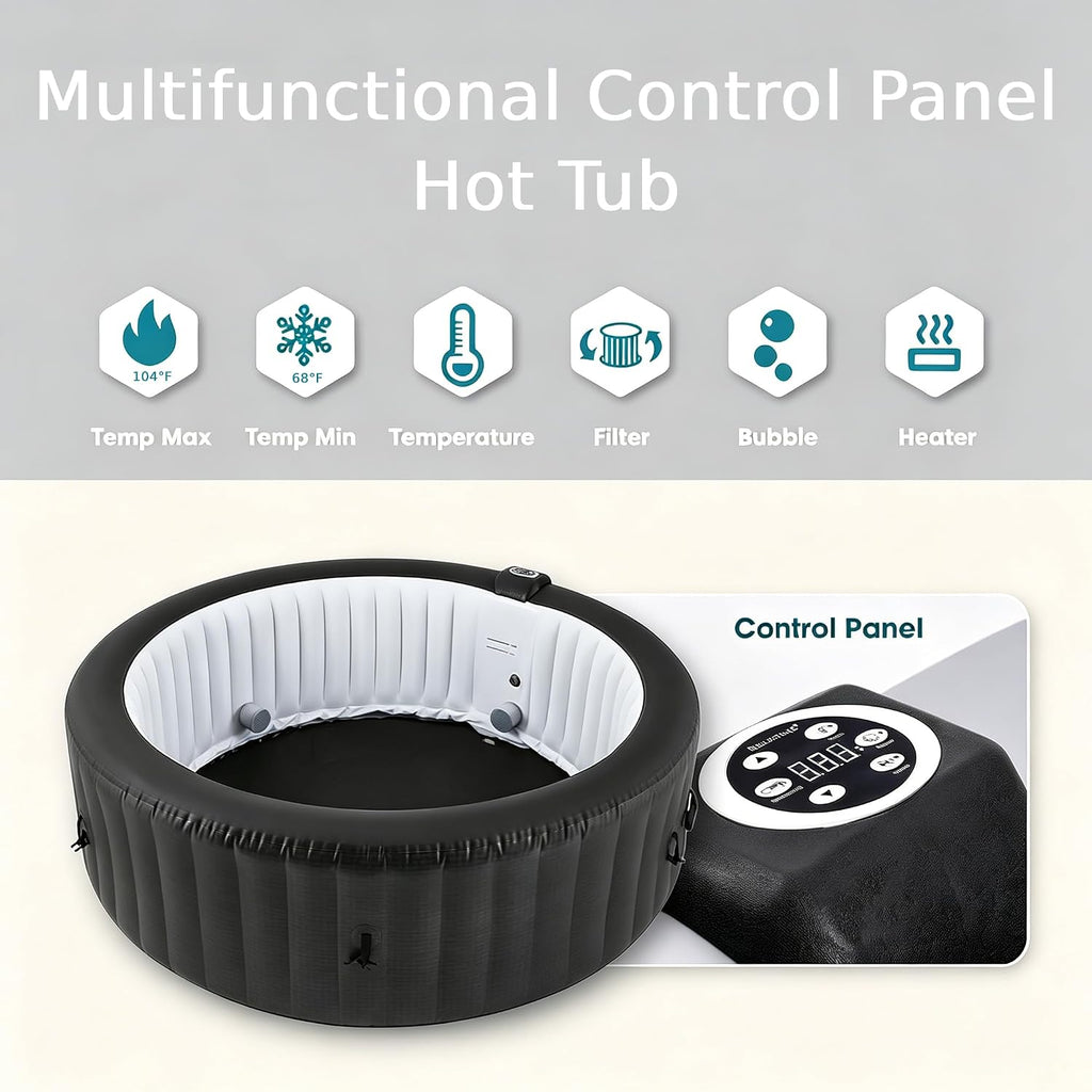 Inflatable Hot Tub for 4-6 Person, 82" Round Portable Hot Tub with Automatic Inflation, 130 Bubble Jets & Durable