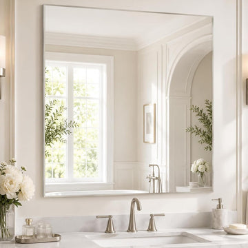 30x30 Inch Brushed Nickel Square Bathroom Vanity Mirror