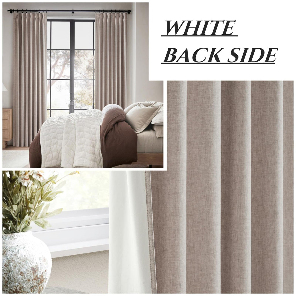 Textured Thick Burlap Cafe Small Bay Window Curtains 48 Inch Length, Boho Farmhouse Pinch Pleated Curtain Blackout