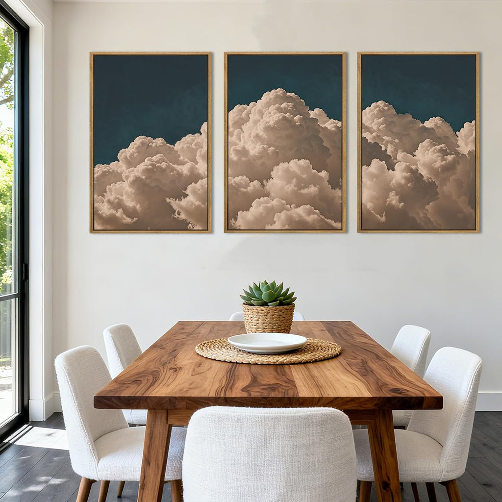 Large Framed Cloud Blue Wall Art 16x24 Inch Navy Cloud Canvas Painting Modern Abstract Sky Landscape Wall Decor