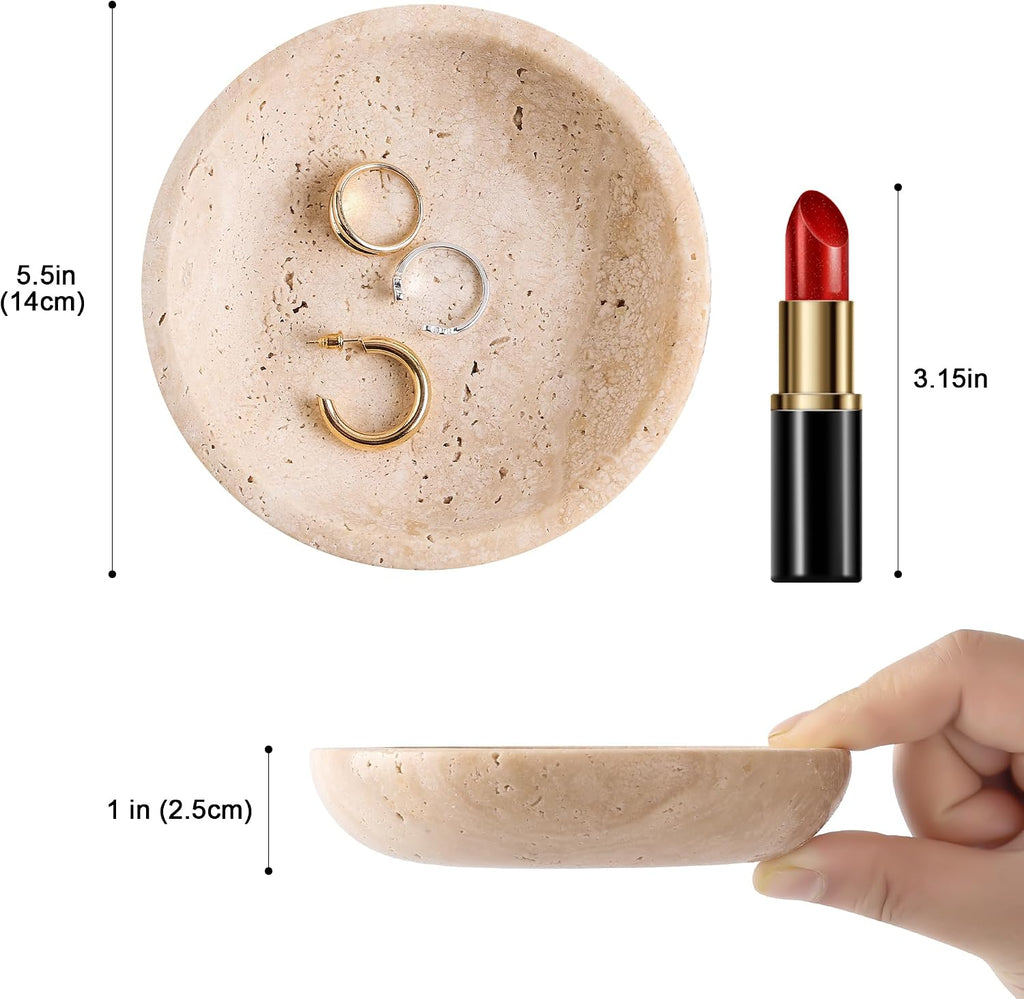 Natural Marble Travertine Ring Dish Jewelry Tray 5.5" for Women, Marble Trinket Dish for Key Earring Nightstand