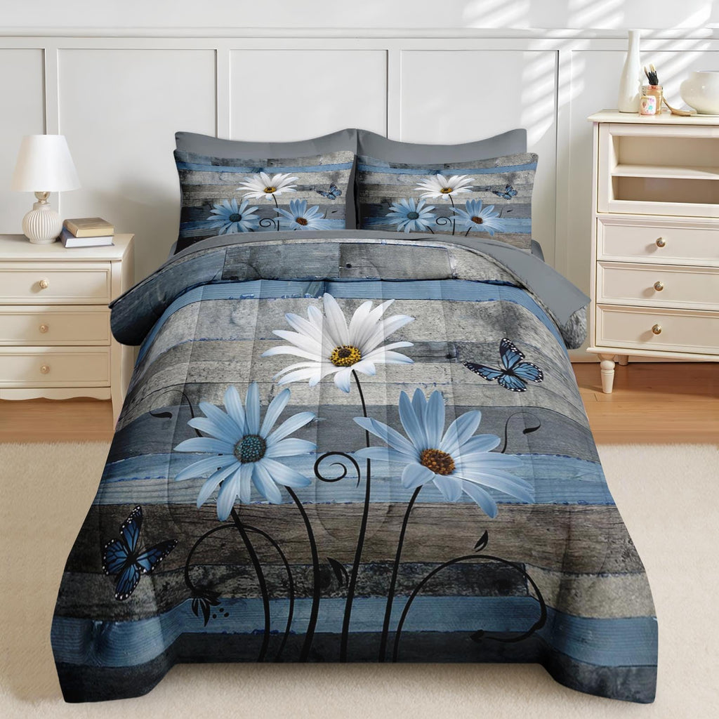 Comforter Set with Sheets, 7 Pieces Farmhouse Daisy Bedding