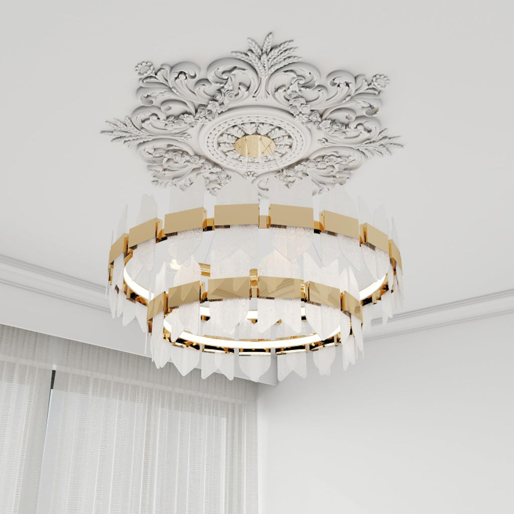 28'' Large PU Ceiling Medallion Combination Decorative 2.36'' ID French Style Chandelier Base Ceiling Medallion for