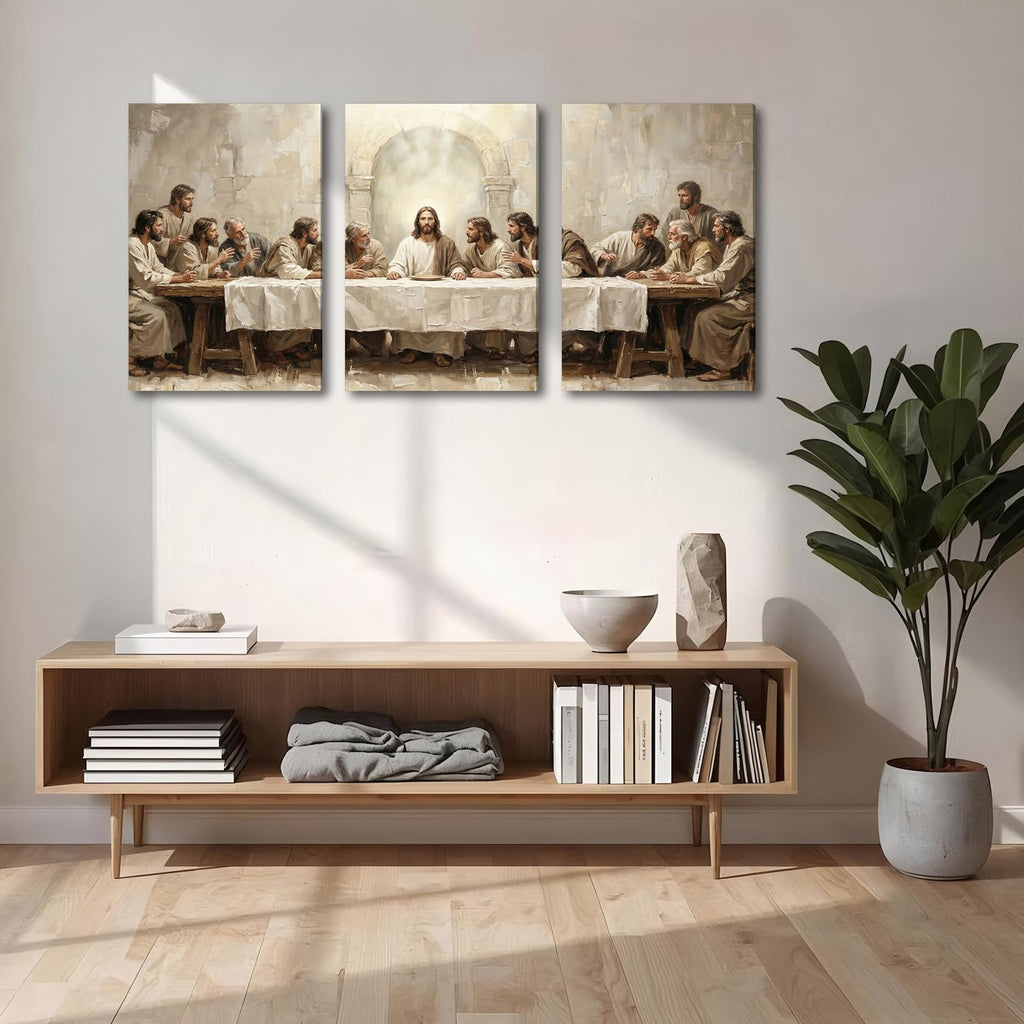 Jesus The Last Supper Framed Canvas Wall Art 3 Piece, 12"x16" Each