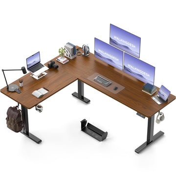 75x61 Inches Reversible L Shaped Standing Desk Height Adjustable with Cup Holder, Electric Corner Computer