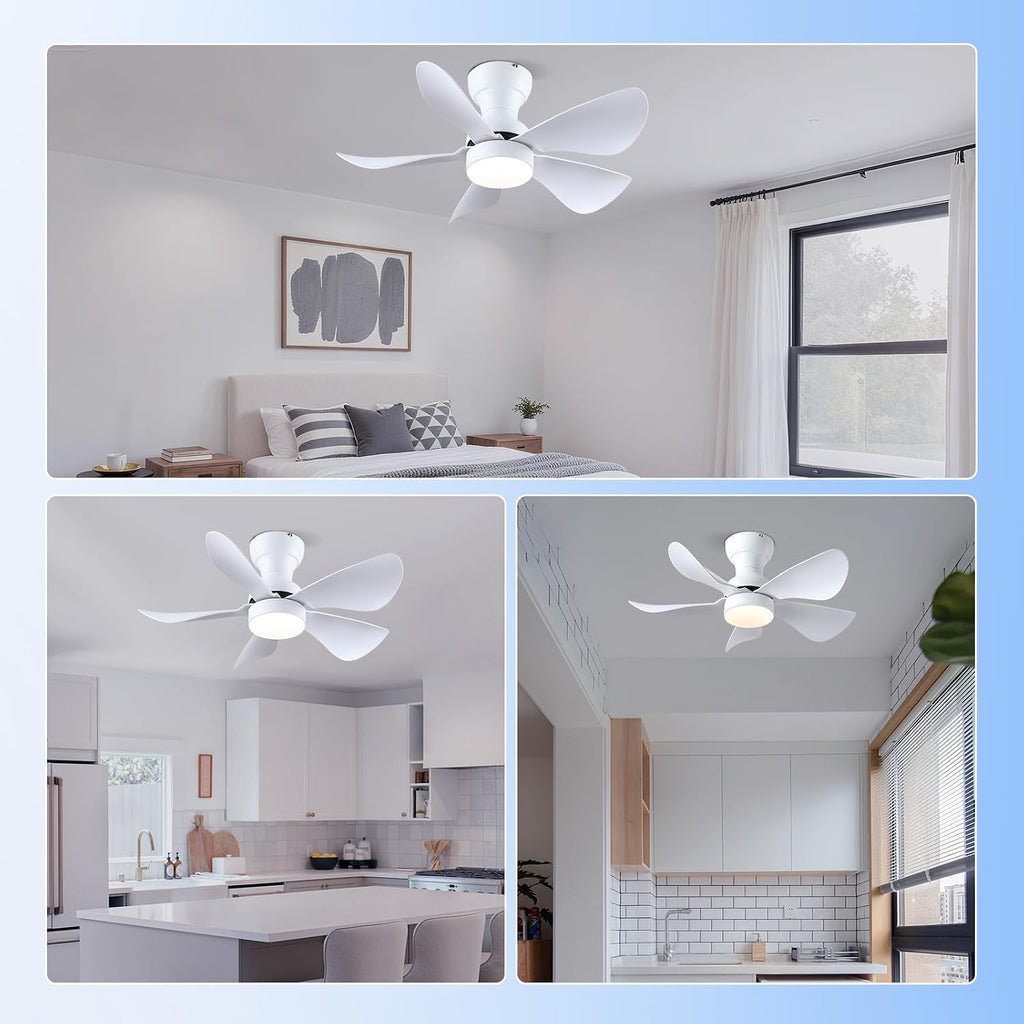 30 In Small Ceiling Fan with Light Remote Control Reversible, White