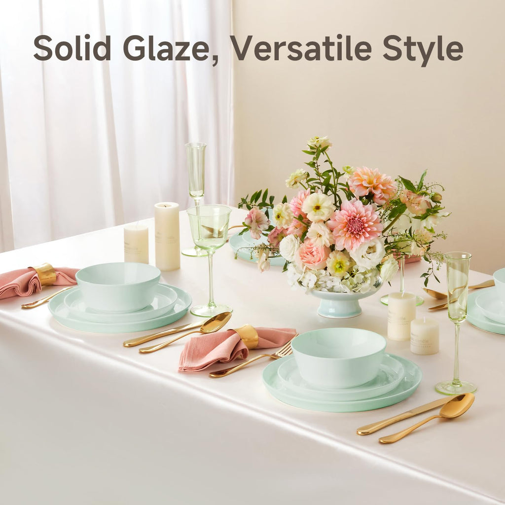 24-Piece Bone China Dinnerware Sets, Mint Green
