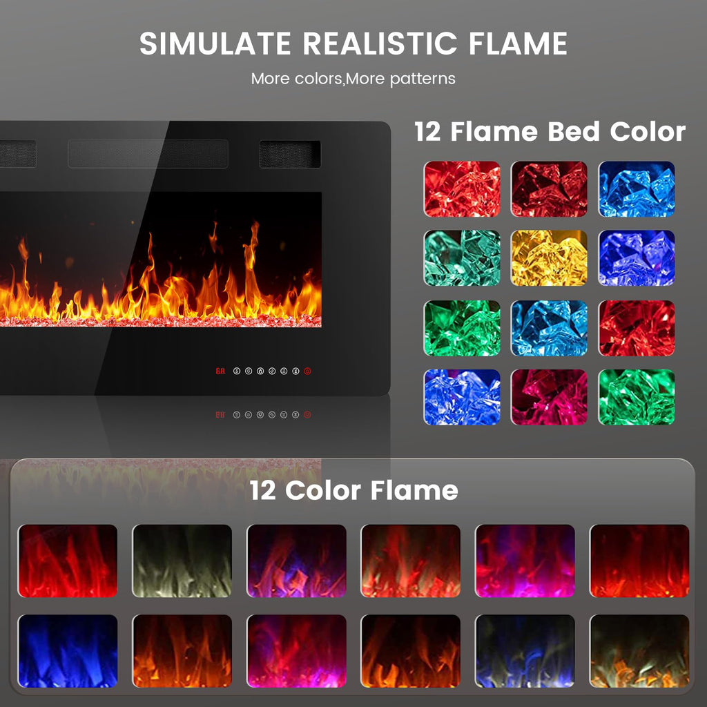 Electric Fireplace 30 inch, Recessed and Wall Mounted Electric Fireplace with Remote Control, Fireplace Heater