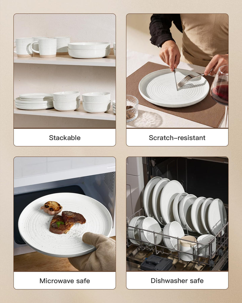 Stoneware Dinnerware Sets with Pasta Bowls, Dish Set for 6