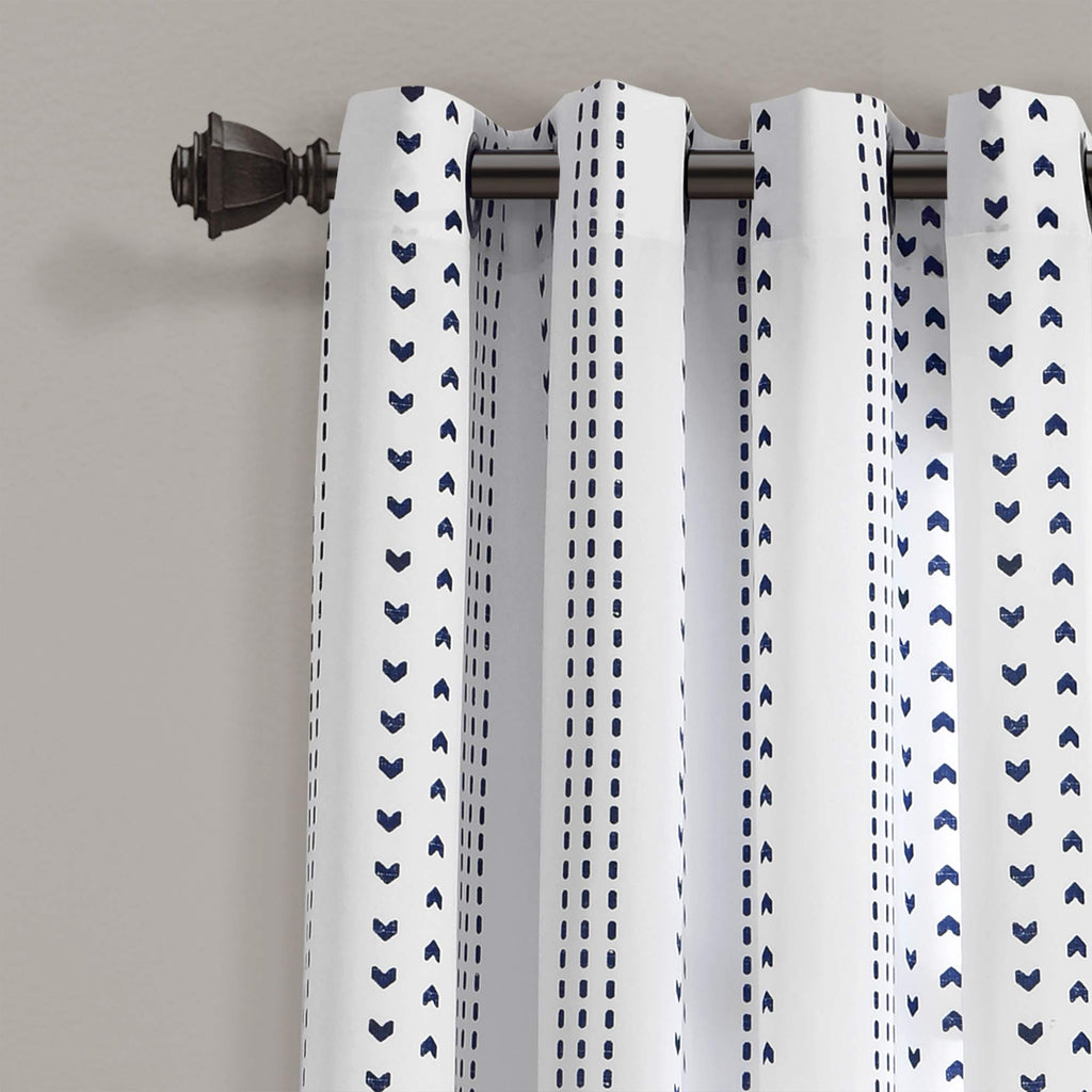 Hygge Stripe Window Curtain Panel Pair, 95" Long x 52" Wide, Navy & White