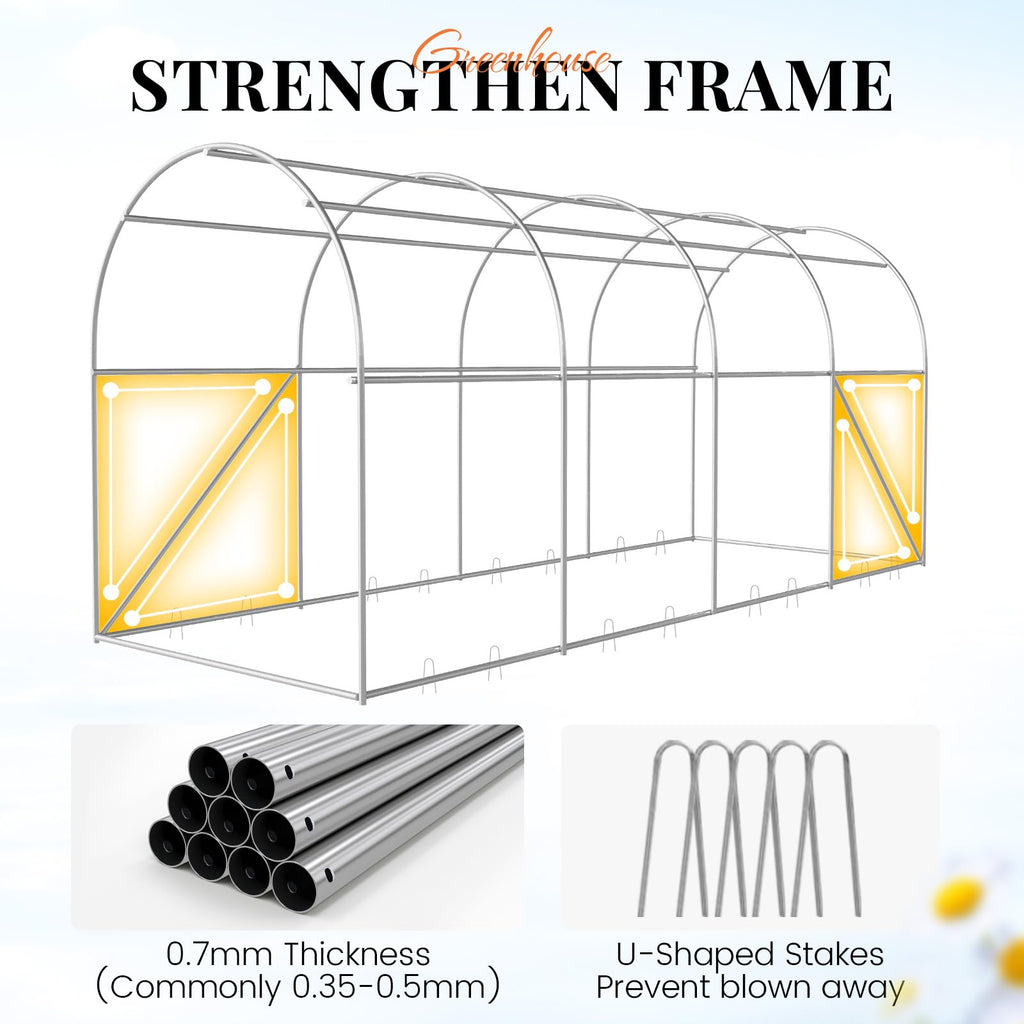 Premium 15x7x7FT Greenhouse for Outdoors, Galvanized Steel Frame