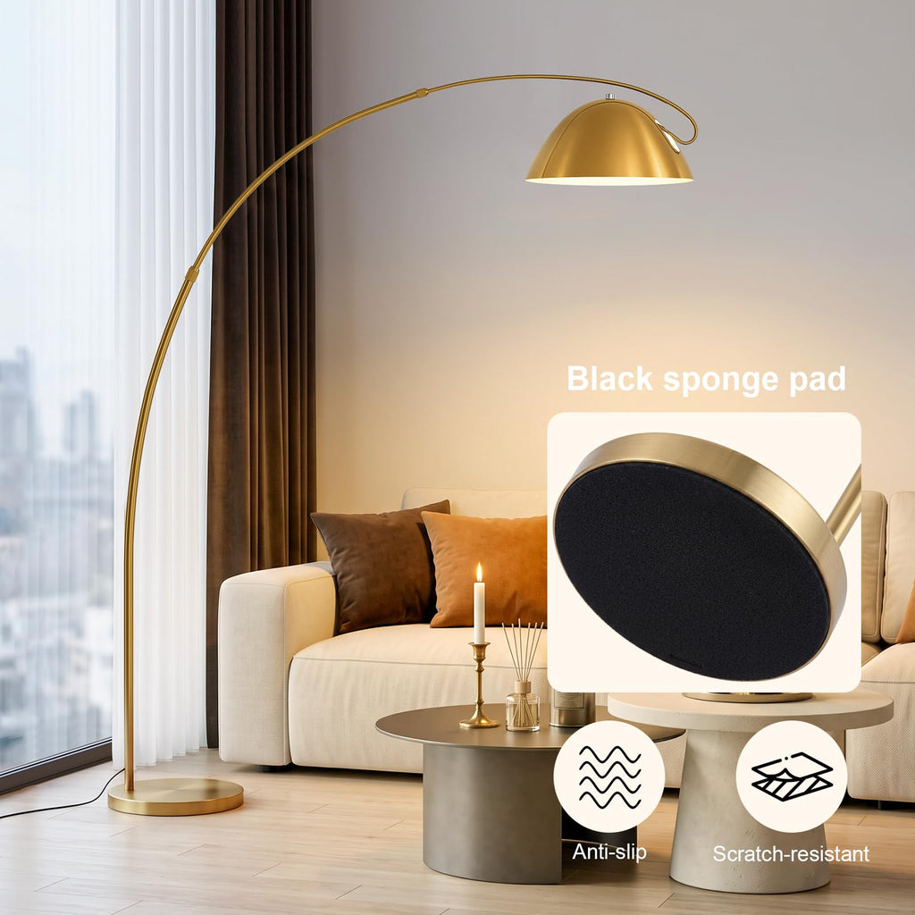 Gold Brass Large Arc Floor lamp with 20W Remote Control Bulb