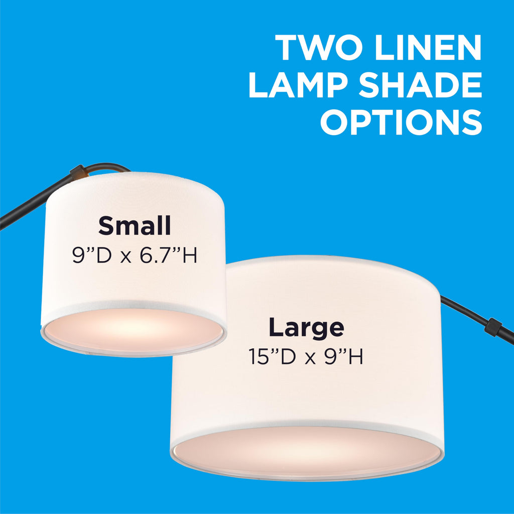 Adjustable Sconce, Wall Mount Light with Telescopic Swing Arm, Matte Black Finish with 2 Linen Shades Included
