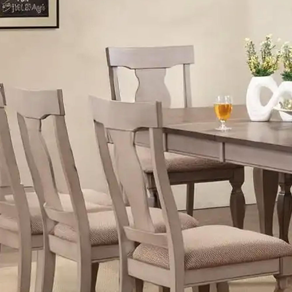 Charisma 7-Piece Dining Room Set - 2-Tone Brown Solid Wood Extendable Table with 18" Butterfly Leaf and 6 Upholstered