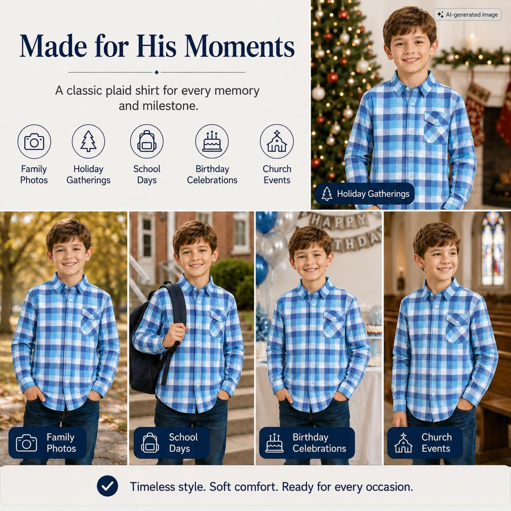 Boys Plaid Flannel Shirt: Long Sleeve Button Up