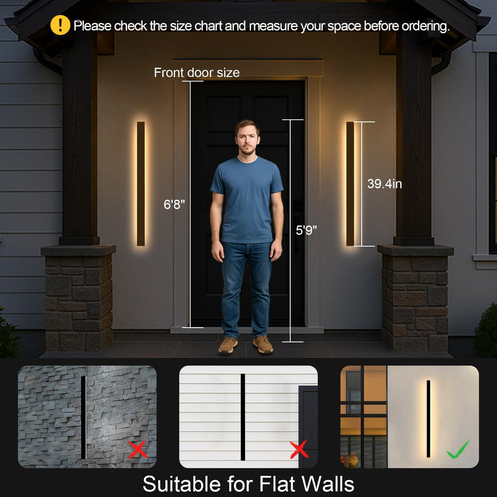 Outdoor Wall Light Fixture - 39inch Black Exterior Sconces, Outside Garage Exterior Lights, Dimmable Modern Outdoor
