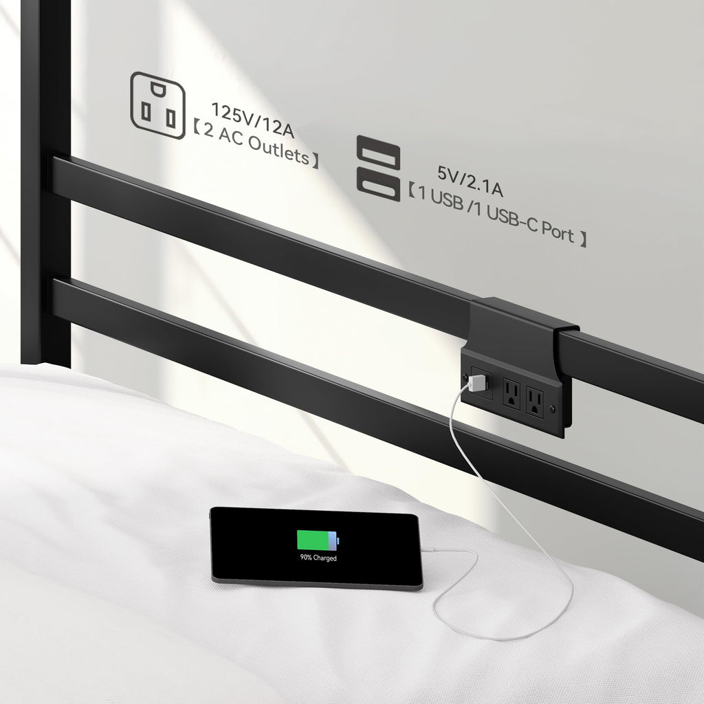 Canopy Bed Frame, Four Poster Platform Bed w/USB Charging Station