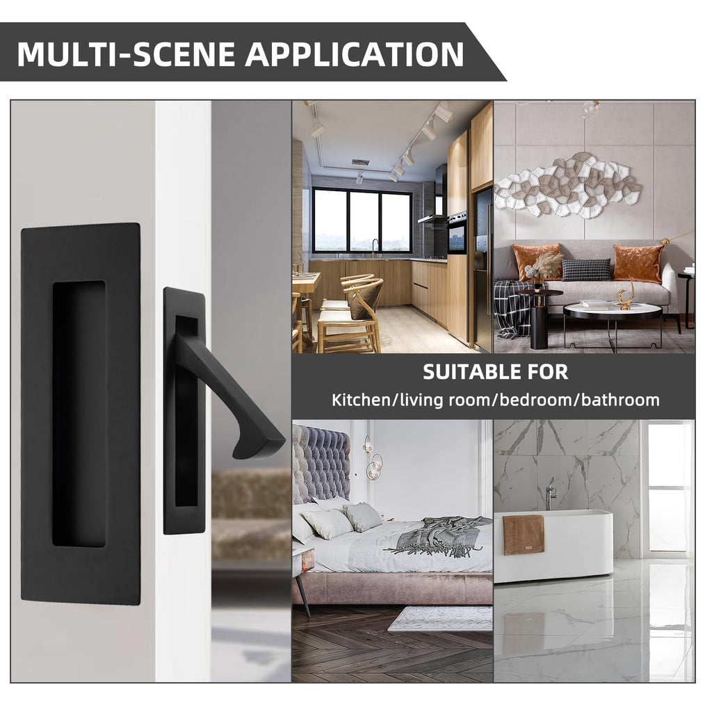 Pocket Door Handles and Edge Pull Matte Black, 6Inch Handles Hardware Latch,Recessed Finger Flush Pulls,for