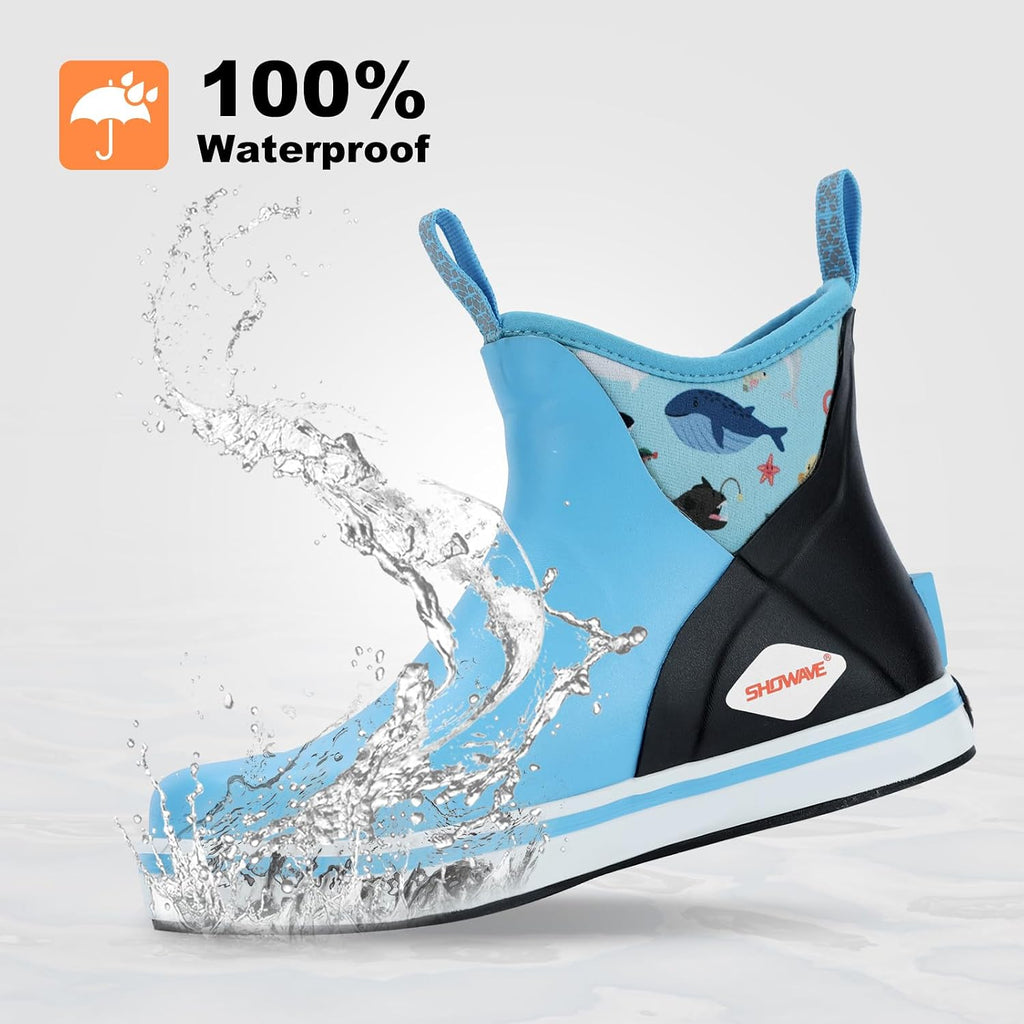 Kid's Deck Boots Waterproof Ankle Rain Boots for Boys Girls Insulated Neoprene Rubber Boots Non-slip Child Rain Shoes