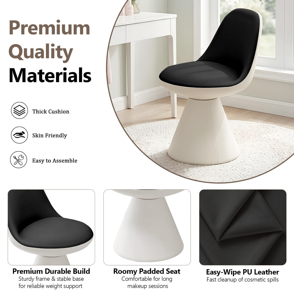 Modern Upholstered Vanity Stool Chair, Comfy PU Leather Ottoman Stool