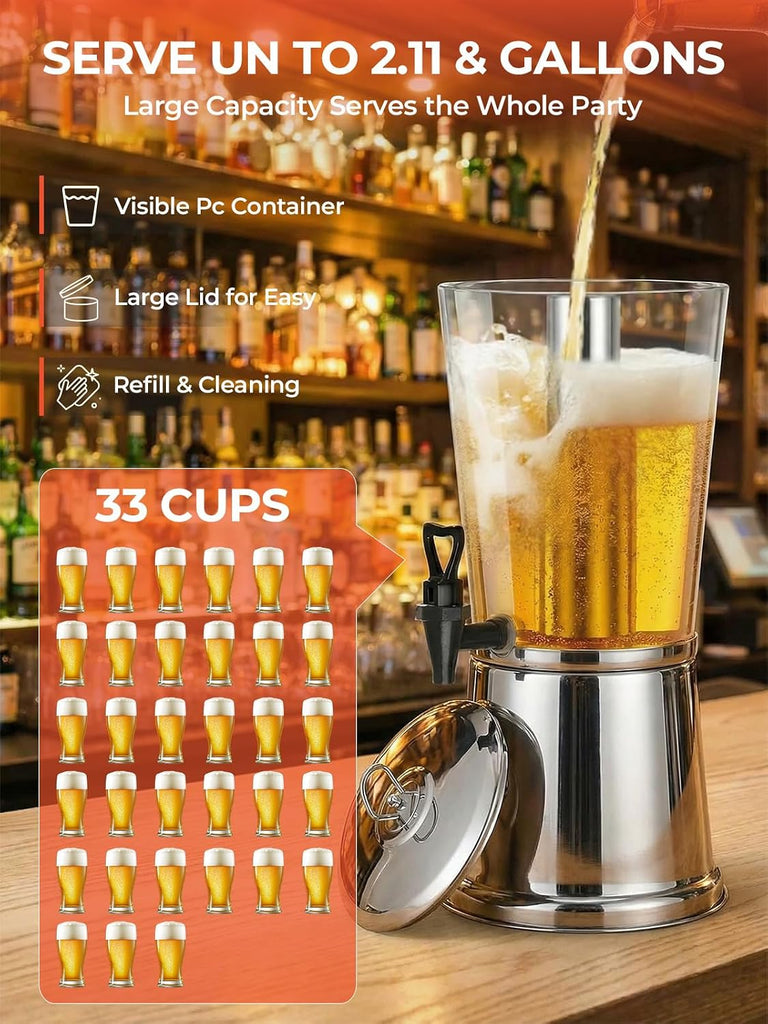 Beverage Dispenser With Stand 2 Gallon, Stainless Steel Drink Dispenser