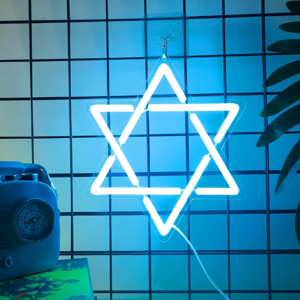 Star of David Neon Sign, Hanukkah Decoration Jewish Star Blue Neon Light, LED Wall Decor, Housewarming Birthday Gifts