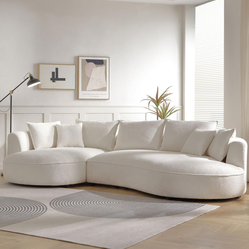 Oversized Curved Sectional Sofa, 125", 5-Seater, Upholstered, Boucle, Cloud