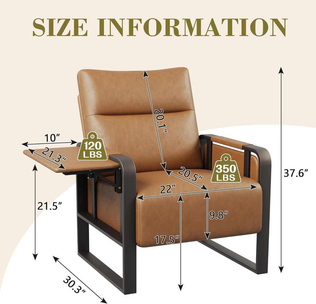 Brown Accent Chair PU Leather Upholstered Armchair with Side Table