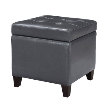 Bonded Leather Square Tufted Cubic Cube Storage Footstool, 18" Inch Ottomans & Storage Ottomans, With Lid, Dim Gray