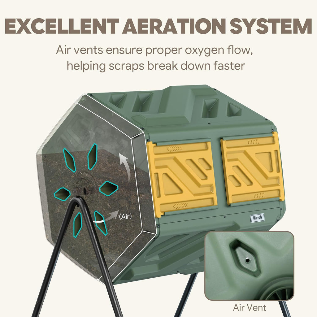 43 Gal Outdoor Compost Bin for Garden & Kitchen Waste, Grass Green | Fast Assembly, Dual Chamber with Aeration