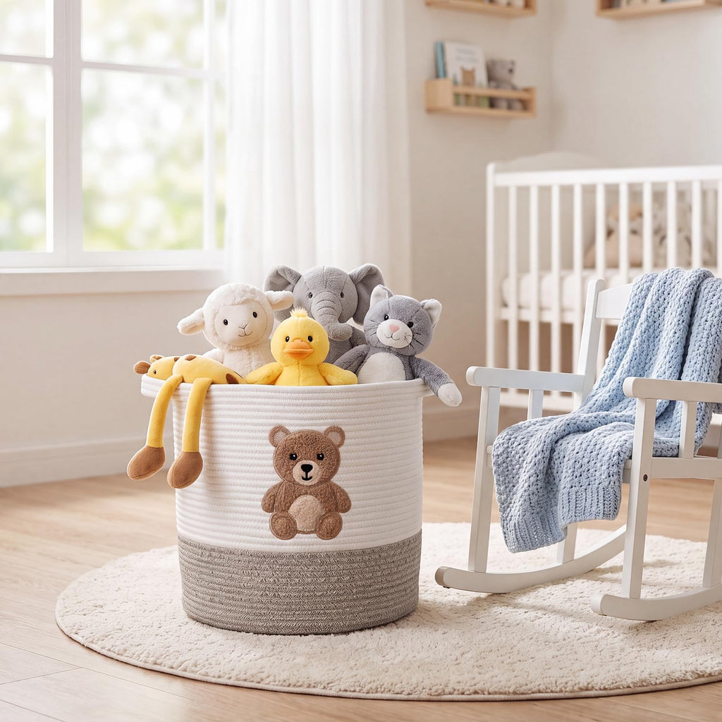 Teddy Bear Laundry Basket, Baby Toy Basket , 14"x14"