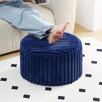 Round Stuffed Pouf Ottoman, Soft Foot Stool with Solid Foam Block