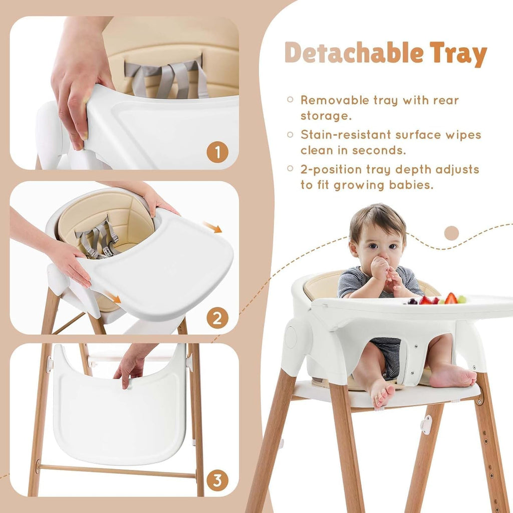 Convertible High Chairs for Babies & Toddlers. 5-in-1 Adjustable High Chair with Removable Tray, Easy to Clean