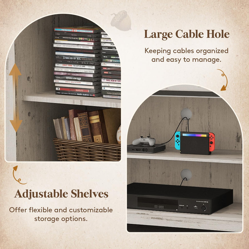 Farmhouse TV Stand for up to 75" TV, Entertainment Center with Adjustable Shelves, Sliding Barn Door and Open Storage