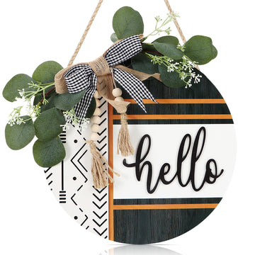 Boho 3D Hello Front Door Sign Wreath Decor 12x12 inch