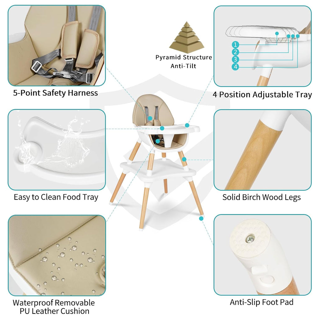 6 in 1 High Chair for Babies & Toddlers, Convertible Wooden Baby Highchair | Table and Chair Set, Baby Feeding Chair