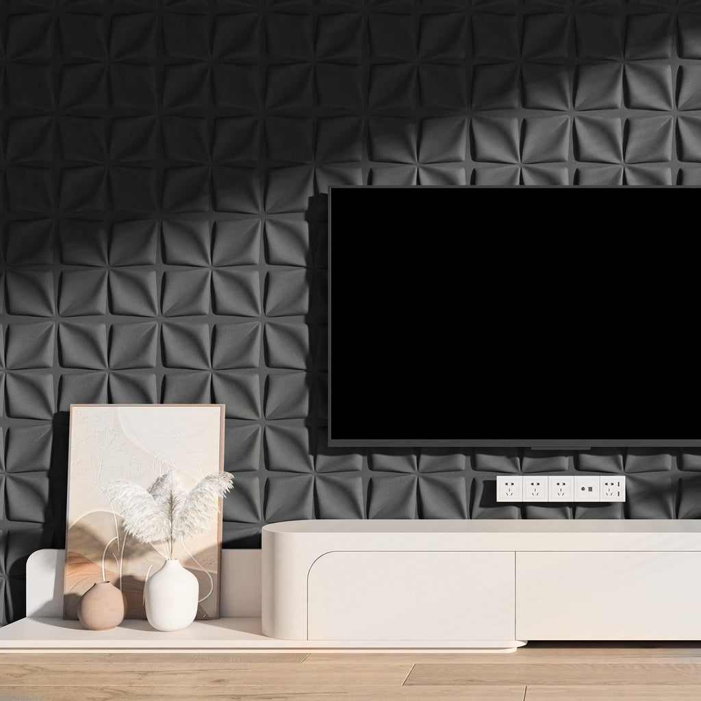 20 Pack Decorative 3D Wall Panels, 19 Sq.Feet PVC Interior Wall Décor, 11.8"x11.8", Black