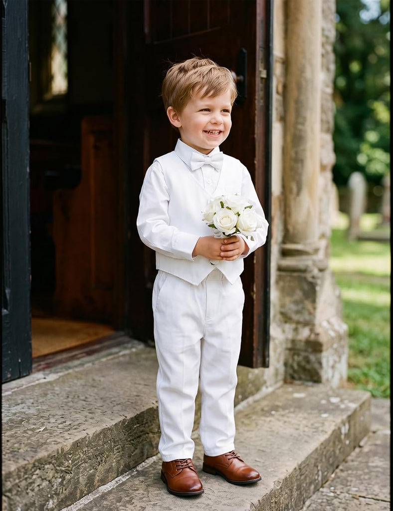 Toddler Boy Formal Suit 4pcs Vest, Shirt, Pants, Bow Tie