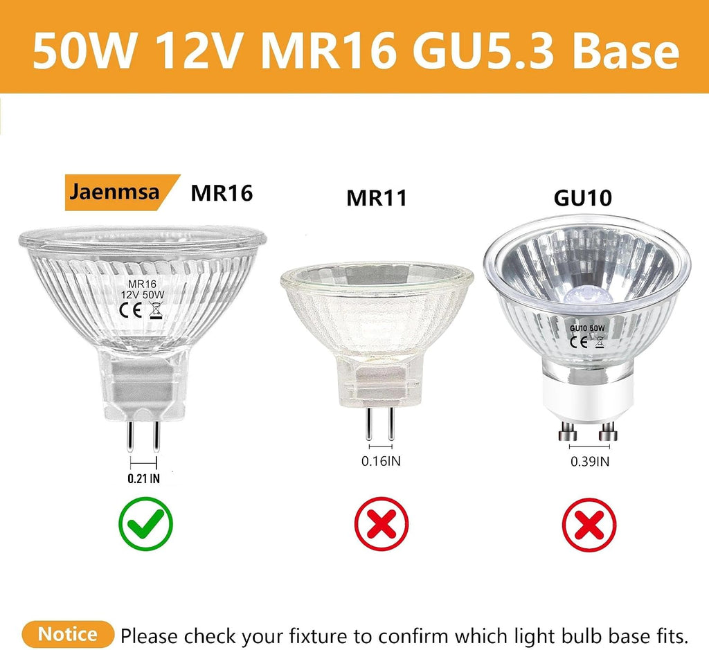 MR16 12V 50W Halogen Light Bulbs 2 Pin, 6 Pack MR16 Halogen Bulb 50W GU5.3 Base Dimmable Indoor Outdoor Flood Halogen