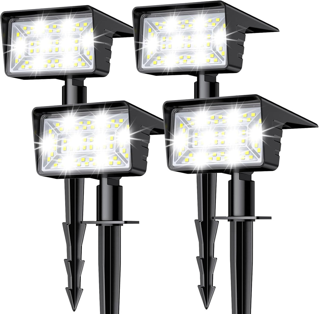 Spot Lights Outdoor with 60 LED & Auto On/Off, 4 Pack Solar Lights Outdoor Waterproof IP68 with 3 Lighting Modes