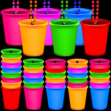 24 Pcs Shot Glass Necklaces Light up Necklace Shot Glasses, 6 Color