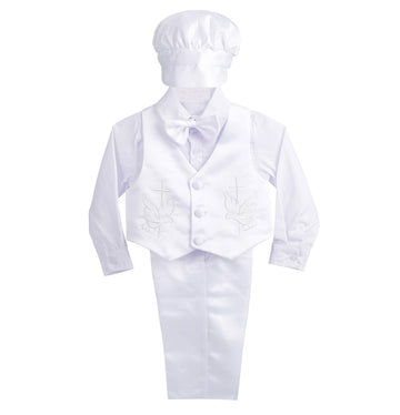 Baby Boy Satin Baptism Clothes Christening Outfit with Bonnet 5 Pieces Set Formal White Suit Months Style D