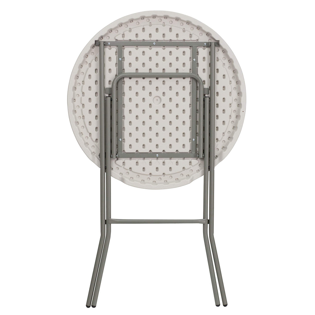 2.63 ft Plastic Round Folding Bar Table, Granite White