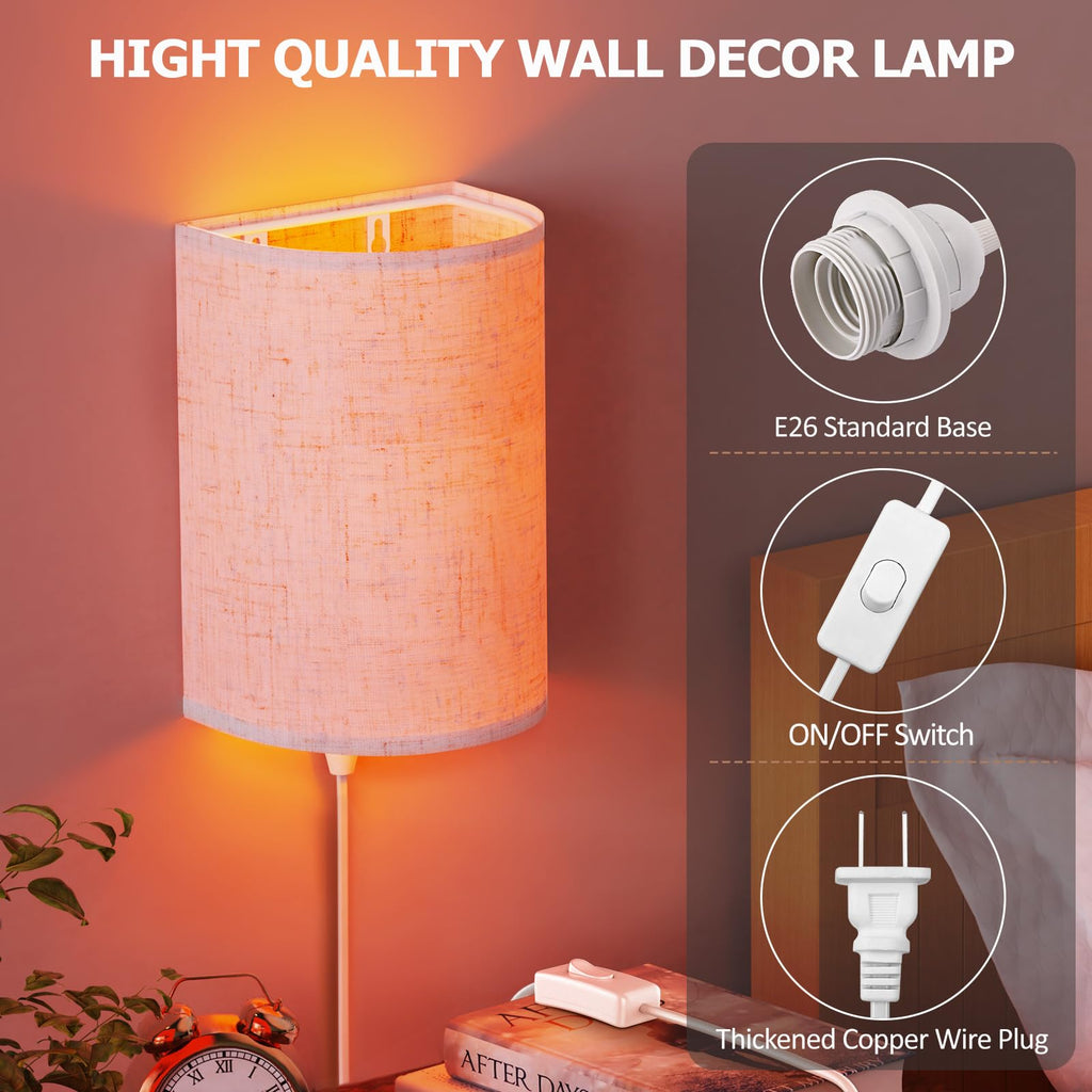 Plug in Wall Sconces Set of Two Wall Lights Lamp with On/Off Switch