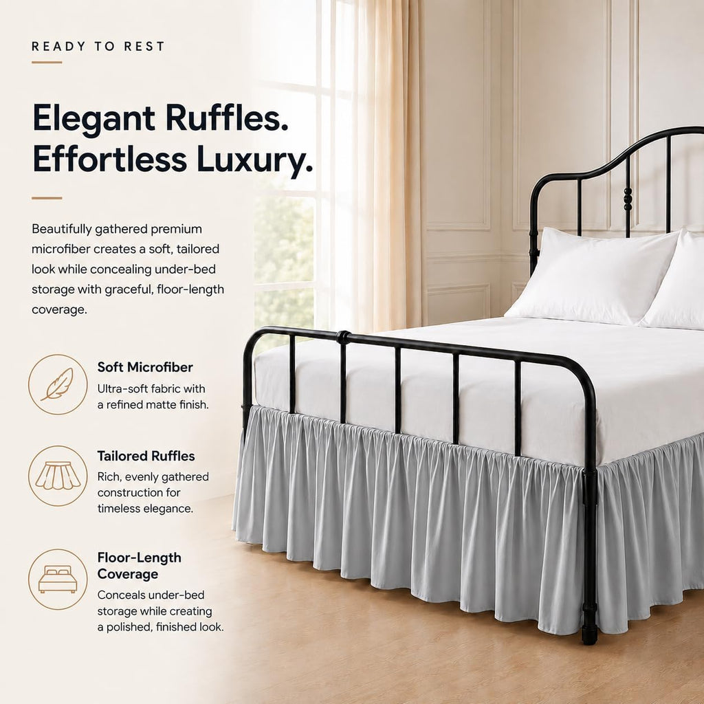 Ruffled Bed Skirt with Split Corners Three Side Coverage-Full Size Dust Ruffles Bed Skirts 14 Inch Drop Expertise