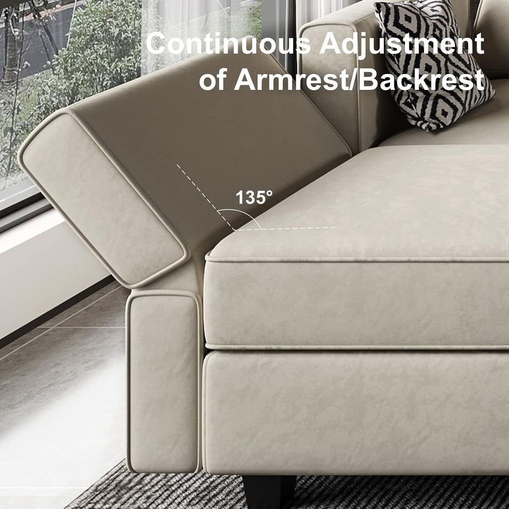 Modular Sofa Couch with Storage Seats Velvet 3 Seater Sofa Grey