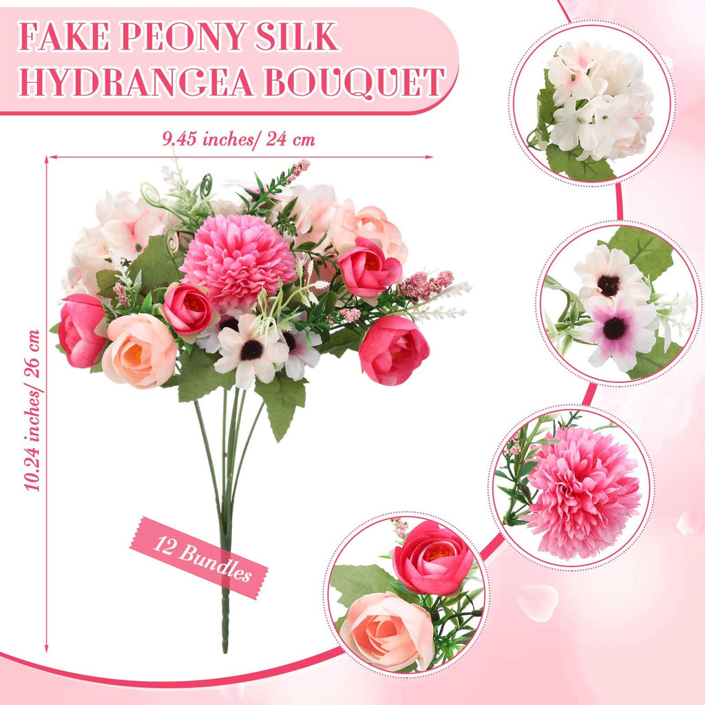 12 Bundles Peonies Artificial Flowers Faux Roses, Rose Red